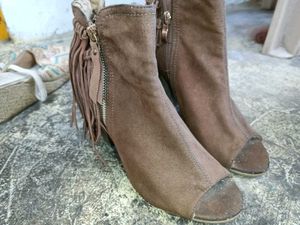 Brown Suede Fringe Boots