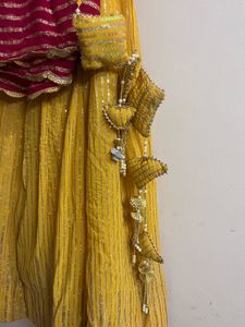 Vibrant Yellow &amp; Pink Lehenga Set