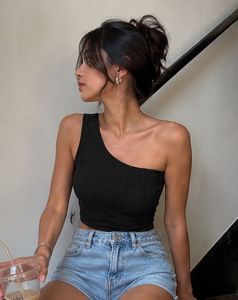 Black One-Shoulder Crop Top