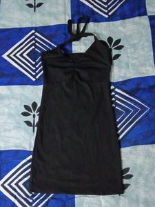 Black Halter Neck Ruched Dress