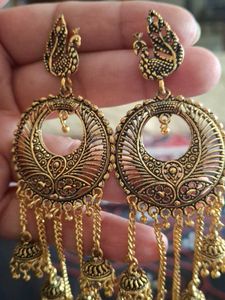 Antique Gold Peacock Jhumka Earrings