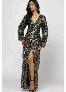 Elegant Black & Gold Sequin Maxi Dress