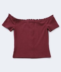 Maroon Off-Shoulder Button-Up Top