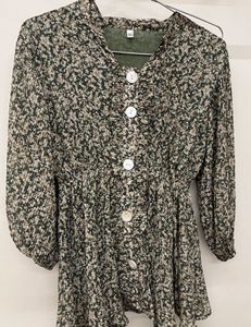 Olive And White Shaded Top