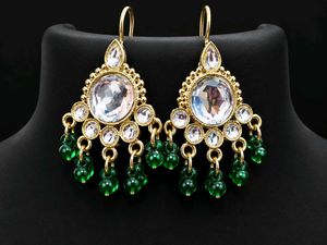Gold Tone Kundan Drop Earrings