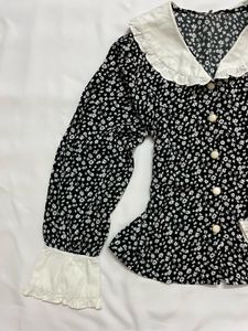 Big collar floral print Korean top