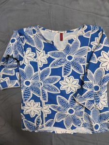 Floral Print Blue Kurta