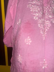 Pink Chikankari Short Kurta