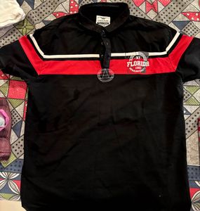 Men's Black Polo Shirt with Red Stripes