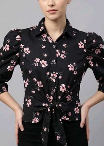Chic Floral Print Tie-Front Blouse