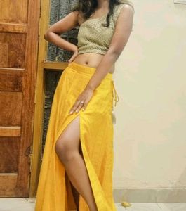 Yellow slit Lehenga Choli Set or skirt haldi fit