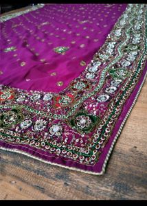 y2k purple handwork saree