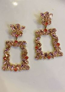 Exquisite Pink Crystal Square Dangle Earrings