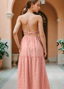 Shein Halter Neck Cinched Waist Maxi A-Line Dress