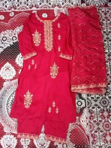 Red Embroidered Salwar Kameez Suit