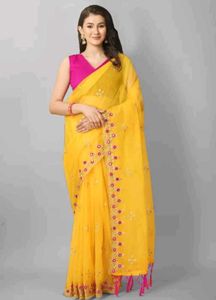 Elegant Yellow Embellished Saree