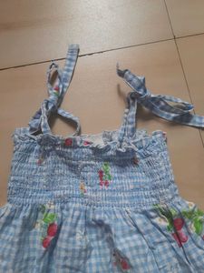 Cute Blue Gingham Strawberry Dress
