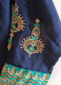Elegant Navy Blue Kurta Set with Teal Dupatta