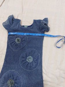 Denim Dress with Flower Embellishments