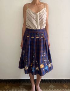 Cottage-core embroidered midi skirt