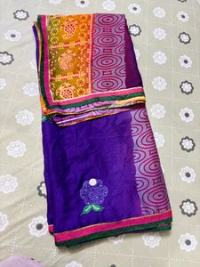 Purple Embroidered Silk Saree