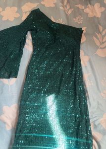 Emerald Green Sequin One-Shoulder Mini Dress