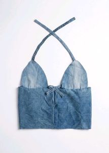 y2k Denim Halter Neck Crop Top