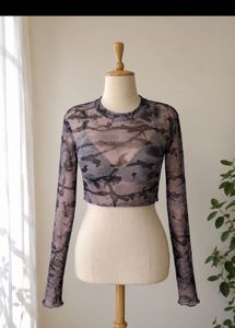Mesh Long Sleeve Crop Top