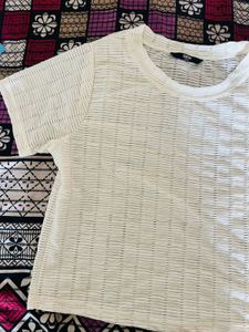 Textured Cream Cropped Top
