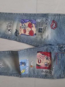 Stylish Hand-painted and embroidered Denim Jeans