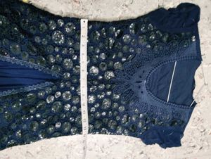 Elegant Navy Blue Sequined Dress