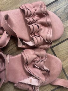 Pink Lace-Up Bow Sandals