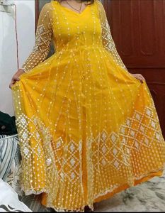 Elegant Yellow Embroidered Anarkali