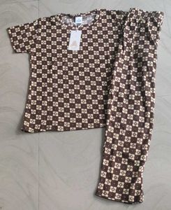 Brown Checkered Pajama Set