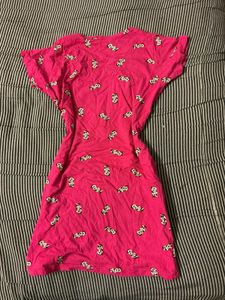 Cute Pink Cartoon Print T-Shirt Dress