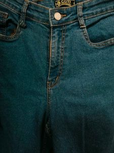 Teal Wide-Leg Denim Jeans