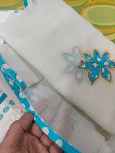 Blue And White Suit With Dupatta