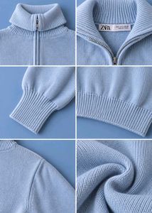 POWDER BLUE HALF-ZIP MOCK NECK SWEATER