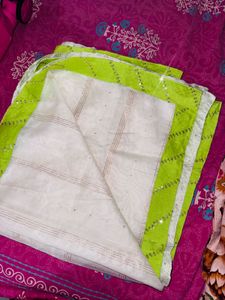 White dupatta with Green Border