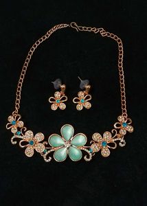 Floral Gemstone Necklace and Earrings Set