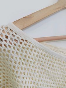 Cream Cropped Mesh Top