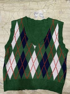 Green Argyle Knit Vest