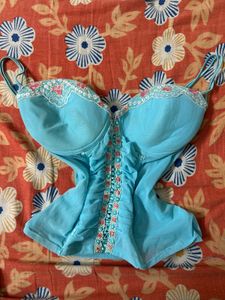 🌊Aqua Blue Embroidered Corset Top