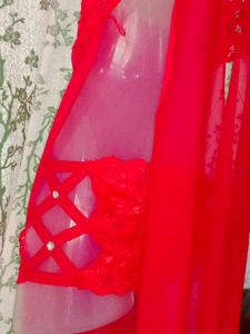 sexy Red Lace Lingerie Nightgown With Panty Set