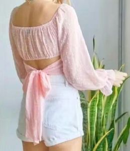 Chic Pink Swiss Dot Crop Top