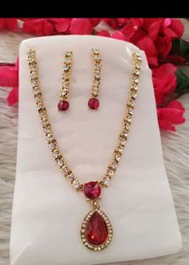 Elegant Ruby &amp; Diamond Necklace Set