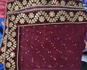 Red Embroidered  Dupatta with Heavy Border