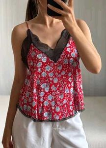 Floral Print Camisole with Lace Trim