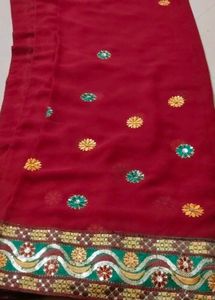 Embellished Red Velvet Saree