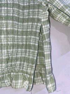 Cute Green Plaid Square Neck Top